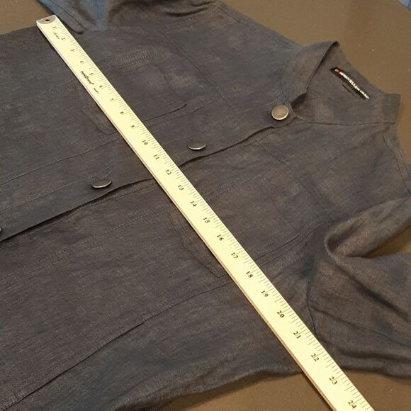 Company Ellen Tracy Blue Linen Button Down Shirt - Picture 7 of 8